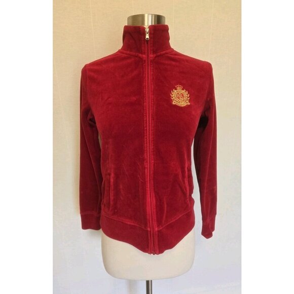 Lauren Ralph Lauren Womens Velour Jacket Size Petite Small Red Zip - Picture 2 of 6